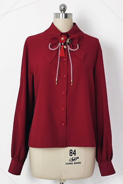 Ouji Prince Fashion Blouse - Original Lily Rabbit Lapel, Red, Long Sleeves - main product image