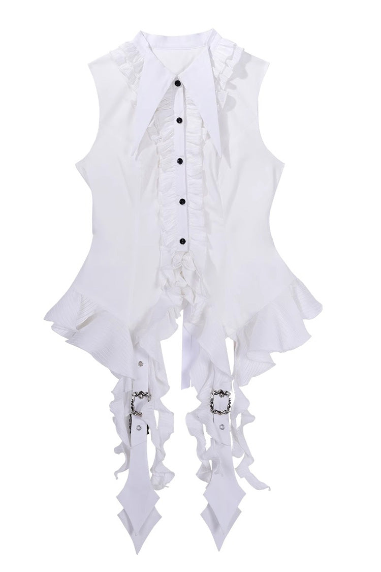 Ouji Prince Fashion Blouse - Ruffle Irregular Clown Pointed, White, Gothic Style, Ruffled - additional product view 2