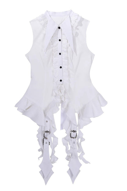 Ouji Prince Fashion Blouse - Ruffle Irregular Clown Pointed, White, Gothic Style, Ruffled - additional product view 2