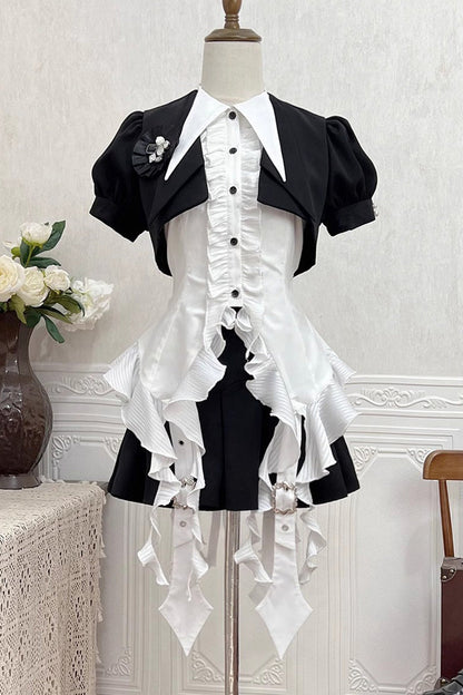 Ouji Prince Fashion Blouse - Ruffle Irregular Clown Pointed, White, Gothic Style, Ruffled - additional product view 4