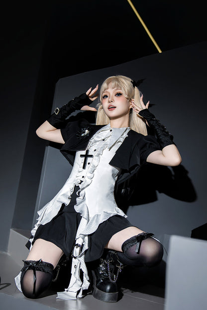 Ouji Prince Fashion Blouse - Ruffle Irregular Clown Pointed, White, Gothic Style, Ruffled - additional product view 8