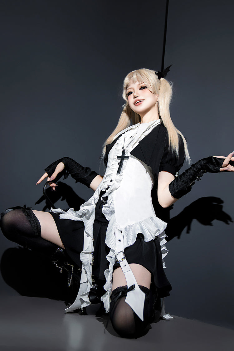 Ouji Prince Fashion Blouse - Ruffle Irregular Clown Pointed, White, Gothic Style, Ruffled - additional product view 9
