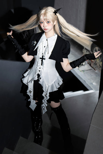 Ouji Prince Fashion Blouse - Ruffle Irregular Clown Pointed, White, Gothic Style, Ruffled - additional product view 10