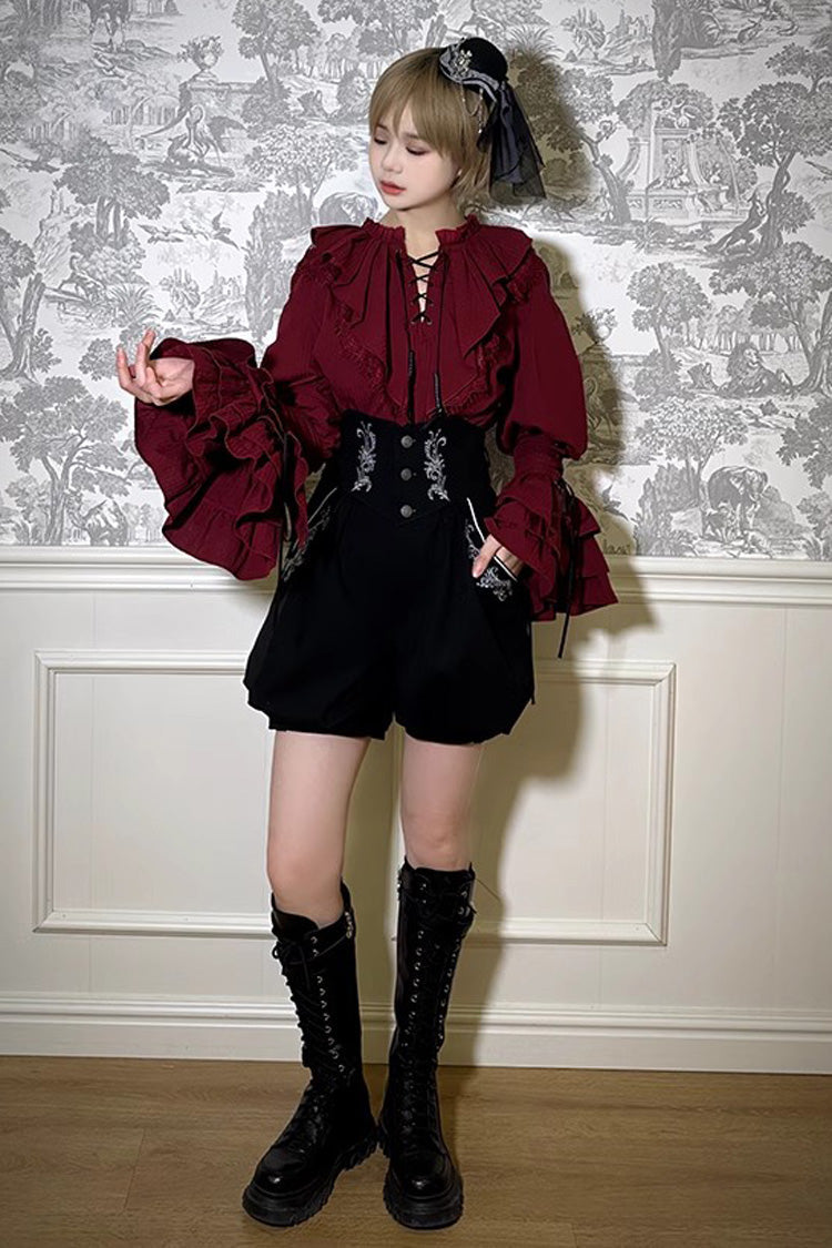 Ouji Prince Fashion Blouse - Wine Red Pirate Series, Red, Long Sleeves - additional product view 2