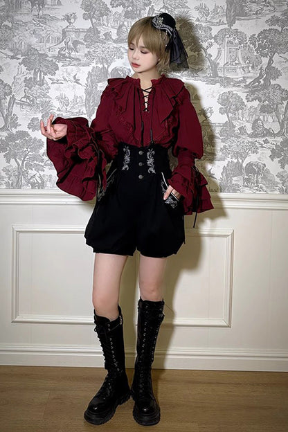 Ouji Prince Fashion Blouse - Wine Red Pirate Series, Red, Long Sleeves - additional product view 2