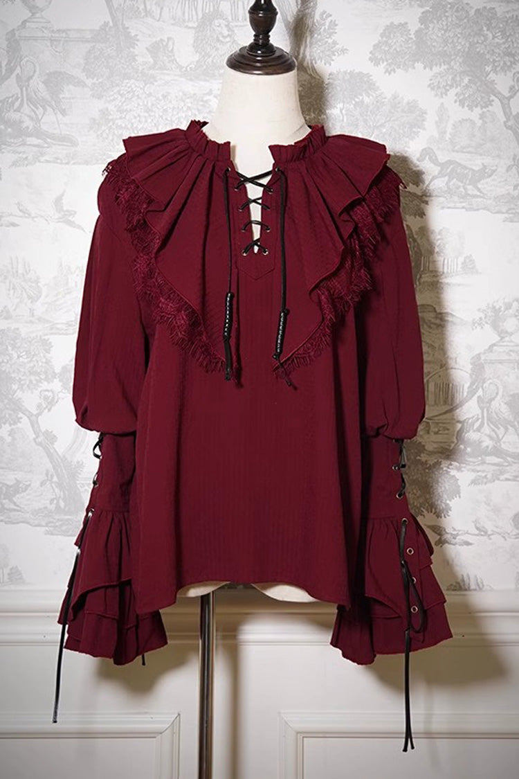 Ouji Prince Fashion Blouse - Wine Red Pirate Series, Red, Long Sleeves - additional product view 3