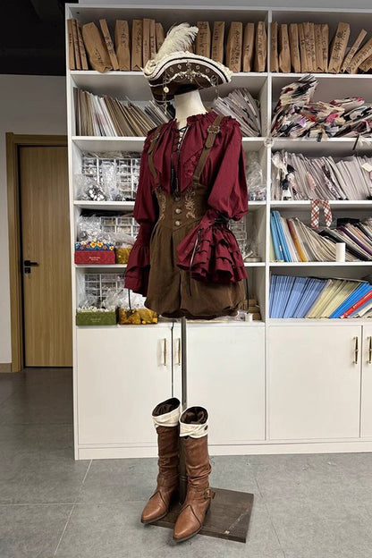 Ouji Prince Fashion Blouse - Wine Red Pirate Series, Red, Long Sleeves - additional product view 4