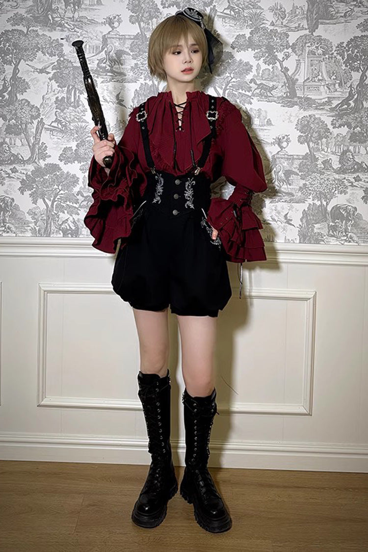 Ouji Prince Fashion Blouse - Wine Red Pirate Series, Red, Long Sleeves - additional product view 5