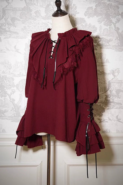 Ouji Prince Fashion Blouse - Wine Red Pirate Series, Red, Long Sleeves - additional product view 6