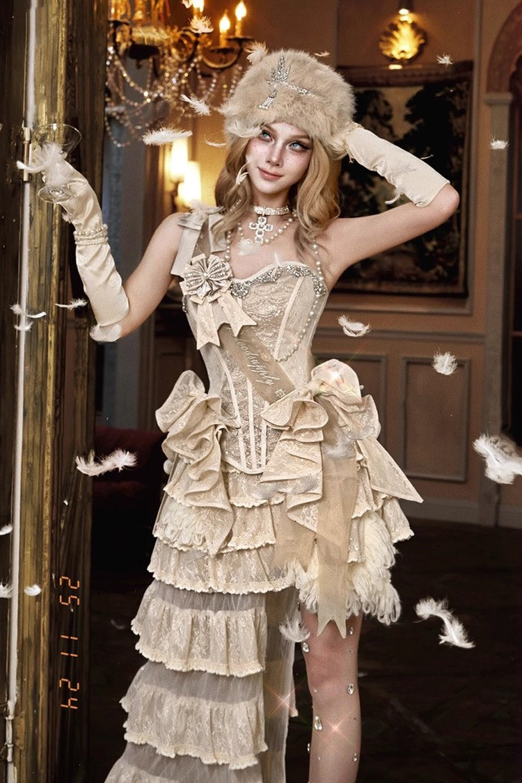 Punk Body Harness - Slavic Noble Lady, Brown, Gothic Style, Bow Detail, Lace Trim - additional product view 5