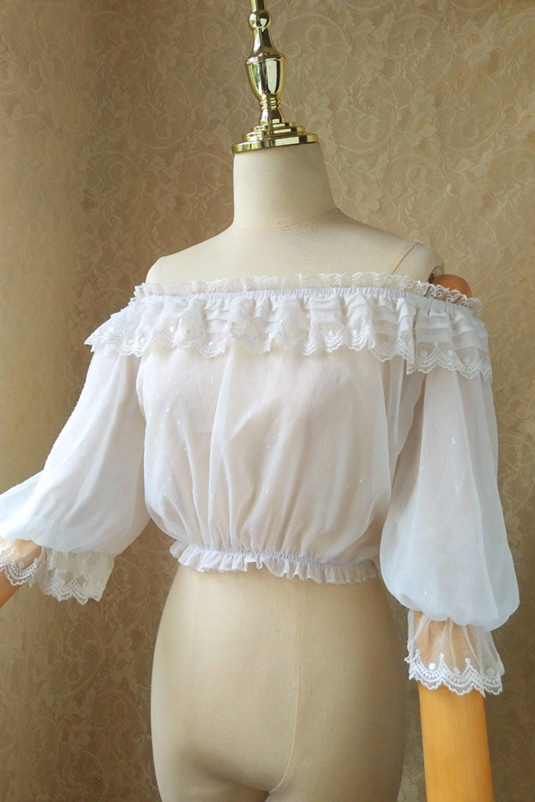 Punk T-Shirt - Boat Neck, White, Lace Trim, Sweet Style - Alternative Streetwear Top - additional product view 2