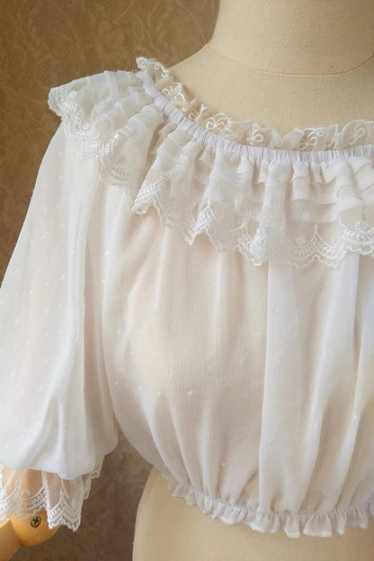 Punk T-Shirt - Boat Neck, White, Lace Trim, Sweet Style - Alternative Streetwear Top - additional product view 4