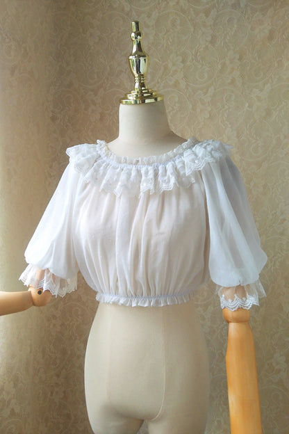 Punk T-Shirt - Boat Neck, White, Lace Trim, Sweet Style - Alternative Streetwear Top - main product image