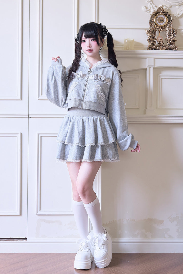 Punk T-Shirt - Bowknot Lace Hooded Jirai, 3 Colors, Sweet Style, Bow Detail, Lace Trim - additional product view 2