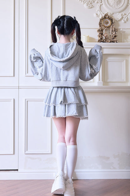 Punk T-Shirt - Bowknot Lace Hooded Jirai, 3 Colors, Sweet Style, Bow Detail, Lace Trim - additional product view 3