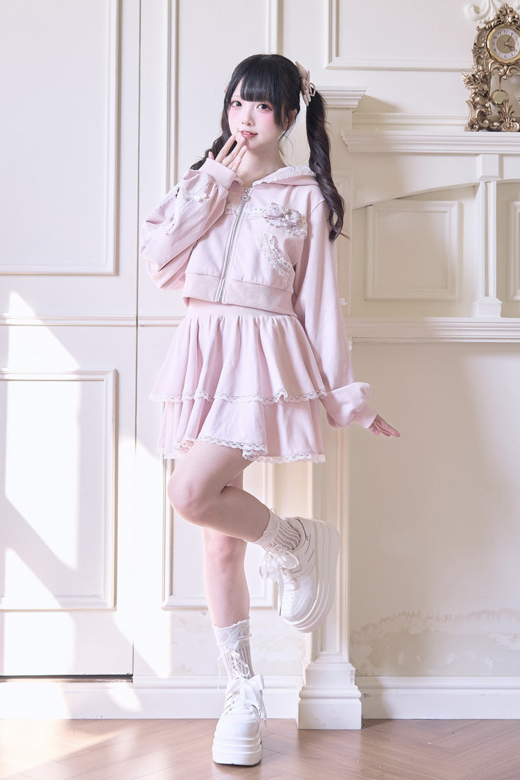 Punk T-Shirt - Bowknot Lace Hooded Jirai, 3 Colors, Sweet Style, Bow Detail, Lace Trim - additional product view 9