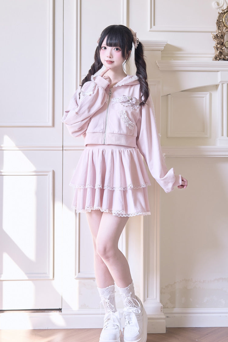 Punk T-Shirt - Bowknot Lace Hooded Jirai, 3 Colors, Sweet Style, Bow Detail, Lace Trim - additional product view 10