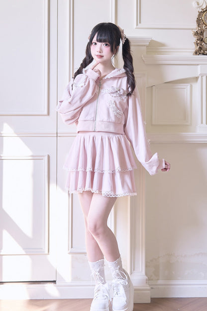 Punk T-Shirt - Bowknot Lace Hooded Jirai, 3 Colors, Sweet Style, Bow Detail, Lace Trim - additional product view 10