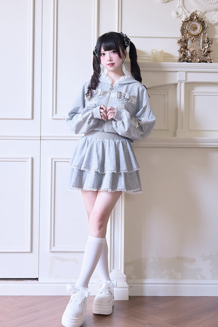 Punk T-Shirt - Bowknot Lace Hooded Jirai, 3 Colors, Sweet Style, Bow Detail, Lace Trim - additional product view 11