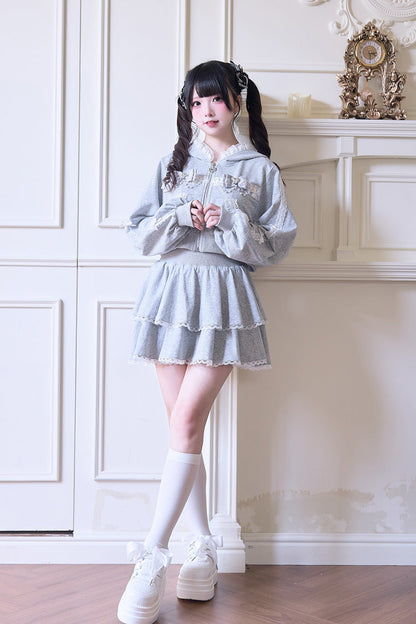 Punk T-Shirt - Bowknot Lace Hooded Jirai, 3 Colors, Sweet Style, Bow Detail, Lace Trim - additional product view 11