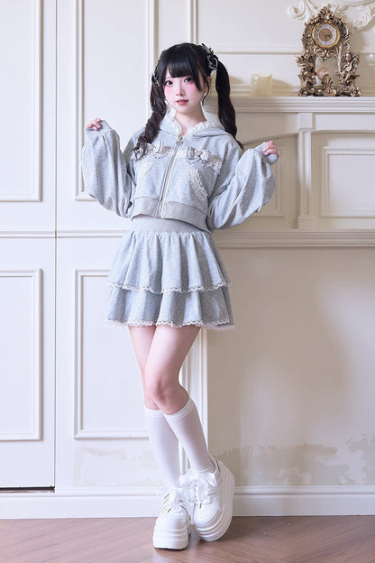 Punk T-Shirt - Bowknot Lace Hooded Jirai, 3 Colors, Sweet Style, Bow Detail, Lace Trim - additional product view 12