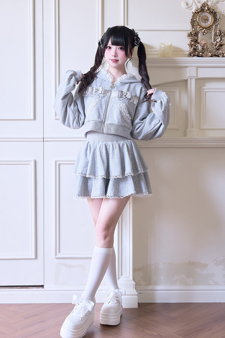 Punk T-Shirt - Bowknot Lace Hooded Jirai, 3 Colors, Sweet Style, Bow Detail, Lace Trim - additional product view 13