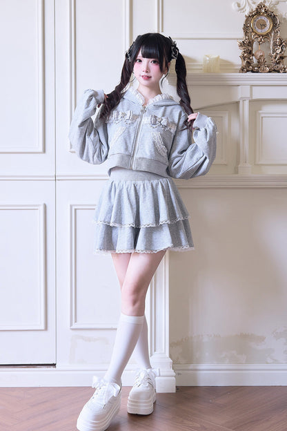 Punk T-Shirt - Bowknot Lace Hooded Jirai, 3 Colors, Sweet Style, Bow Detail, Lace Trim - additional product view 13