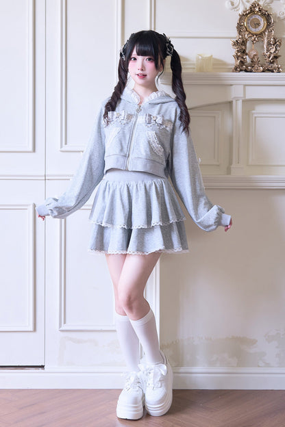 Punk T-Shirt - Bowknot Lace Hooded Jirai, 3 Colors, Sweet Style, Bow Detail, Lace Trim - main product image