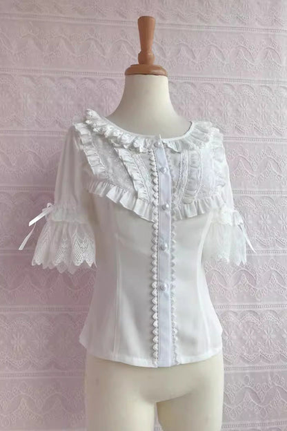 Punk T-Shirt - Chiffon Round Collar, 2 Colors, Sweet Style, Lace Trim - additional product view 2