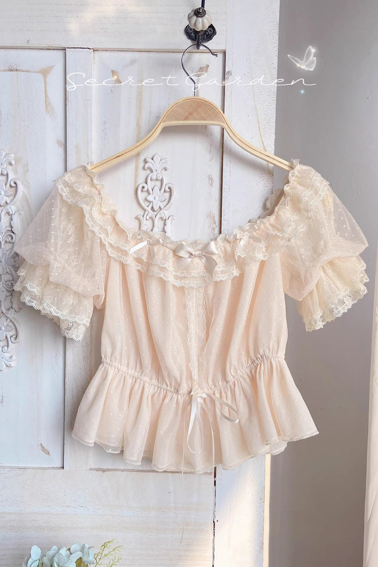Punk T-Shirt - Cream Point, 2 Colors, Bow Detail, Lace Trim, Embroidered - additional product view 4