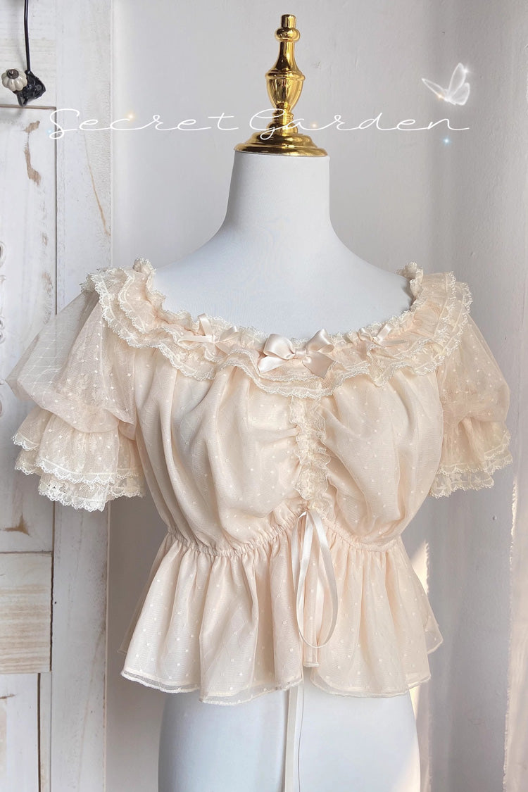 Punk T-Shirt - Cream Point, 2 Colors, Bow Detail, Lace Trim, Embroidered - main product image