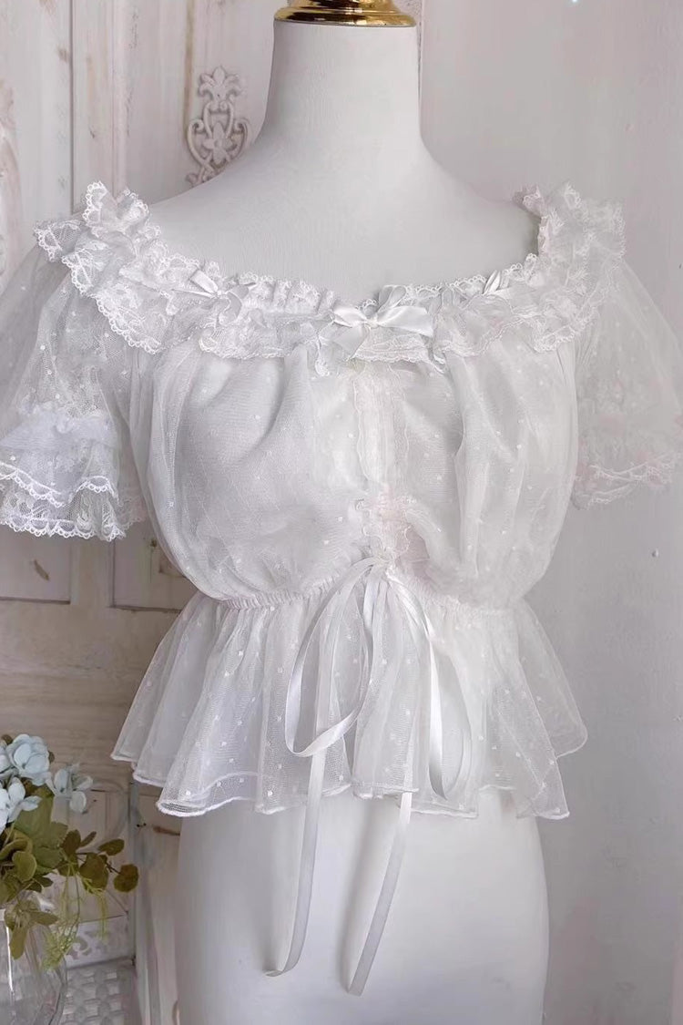 Punk T-Shirt - Cream Point, 2 Colors, Bow Detail, Lace Trim, Embroidered - S White / M White / L White option
