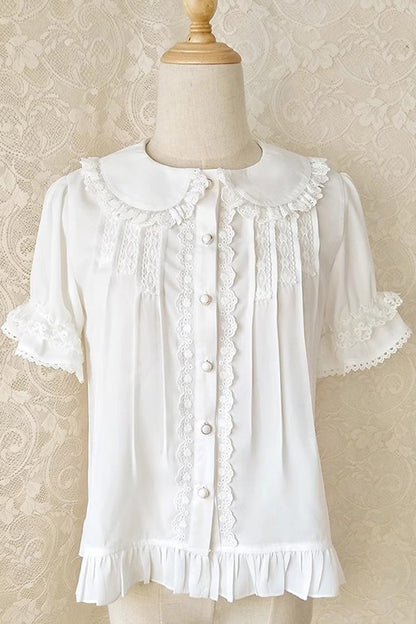 Punk T-Shirt - Doll Collar, 2 Colors, Lace Trim, Ruffled, Sweet Style - XS White / S White / M White option