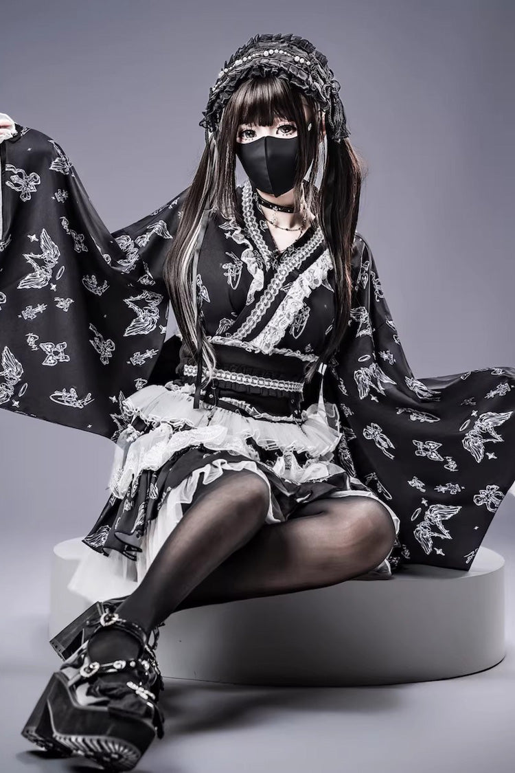 Punk T-Shirt - Jirai Kei, 3 Colors, Long Sleeves, Gothic Style, Lace Trim - additional product view 2