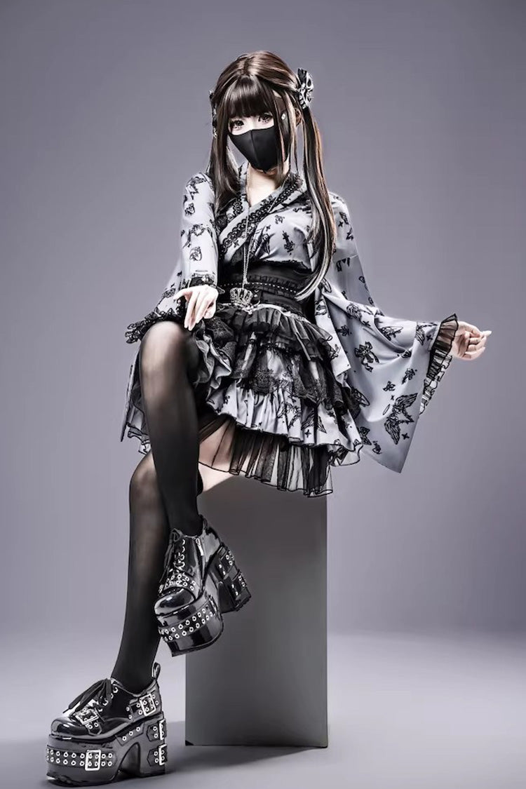 Punk T-Shirt - Jirai Kei, 3 Colors, Long Sleeves, Gothic Style, Lace Trim - additional product view 6
