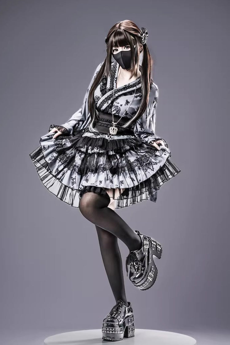 Punk T-Shirt - Jirai Kei, 3 Colors, Long Sleeves, Gothic Style, Lace Trim - additional product view 8