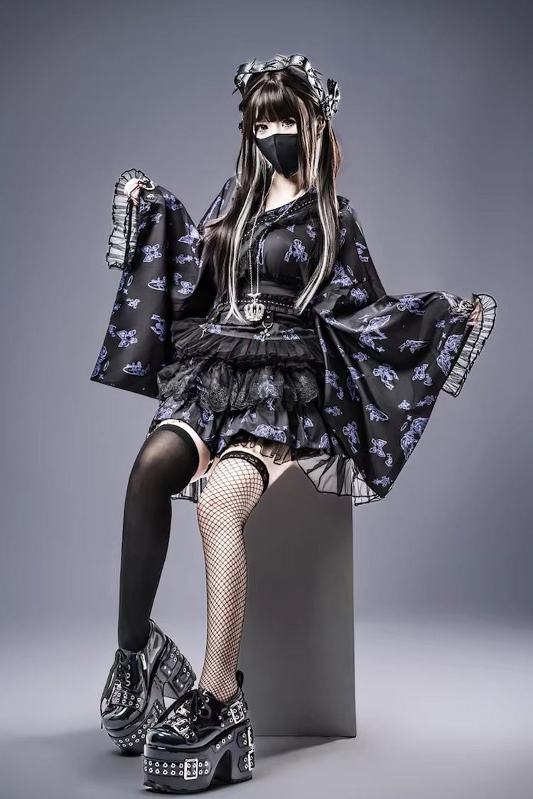 Punk T-Shirt - Jirai Kei, 3 Colors, Long Sleeves, Gothic Style, Lace Trim - additional product view 12