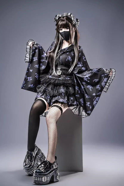 Punk T-Shirt - Jirai Kei, 3 Colors, Long Sleeves, Gothic Style, Lace Trim - additional product view 12