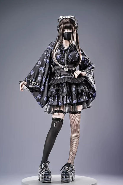 Punk T-Shirt - Jirai Kei, 3 Colors, Long Sleeves, Gothic Style, Lace Trim - additional product view 13