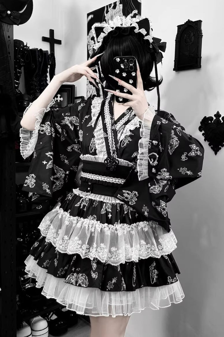 Punk T-Shirt - Jirai Kei, 3 Colors, Long Sleeves, Gothic Style, Lace Trim - main product image