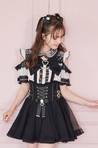 Punk T-Shirt - Lapel Collar Off Shoulder, 3 Colors, Sweet Style, Bow Detail - additional product view 2