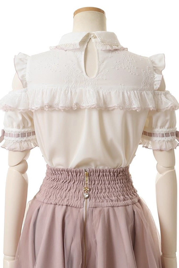 Punk T-Shirt - Lapel Collar Off Shoulder, 3 Colors, Sweet Style, Bow Detail - additional product view 3