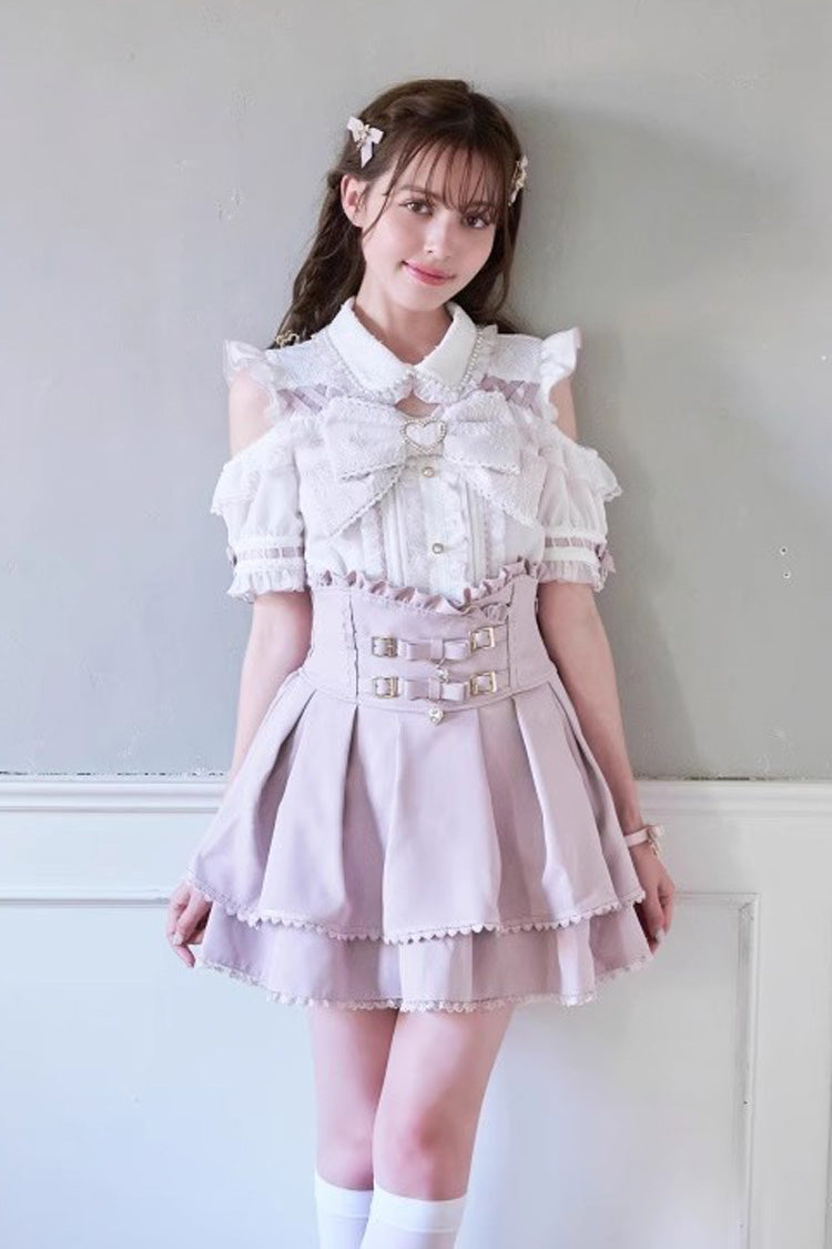 Punk T-Shirt - Lapel Collar Off Shoulder, 3 Colors, Sweet Style, Bow Detail - additional product view 5