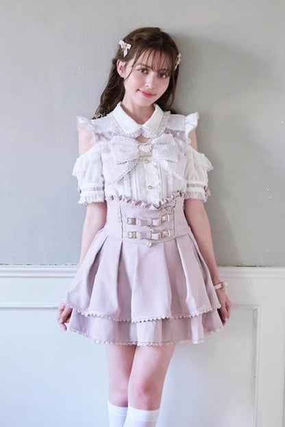 Punk T-Shirt - Lapel Collar Off Shoulder, 3 Colors, Sweet Style, Bow Detail - additional product view 5