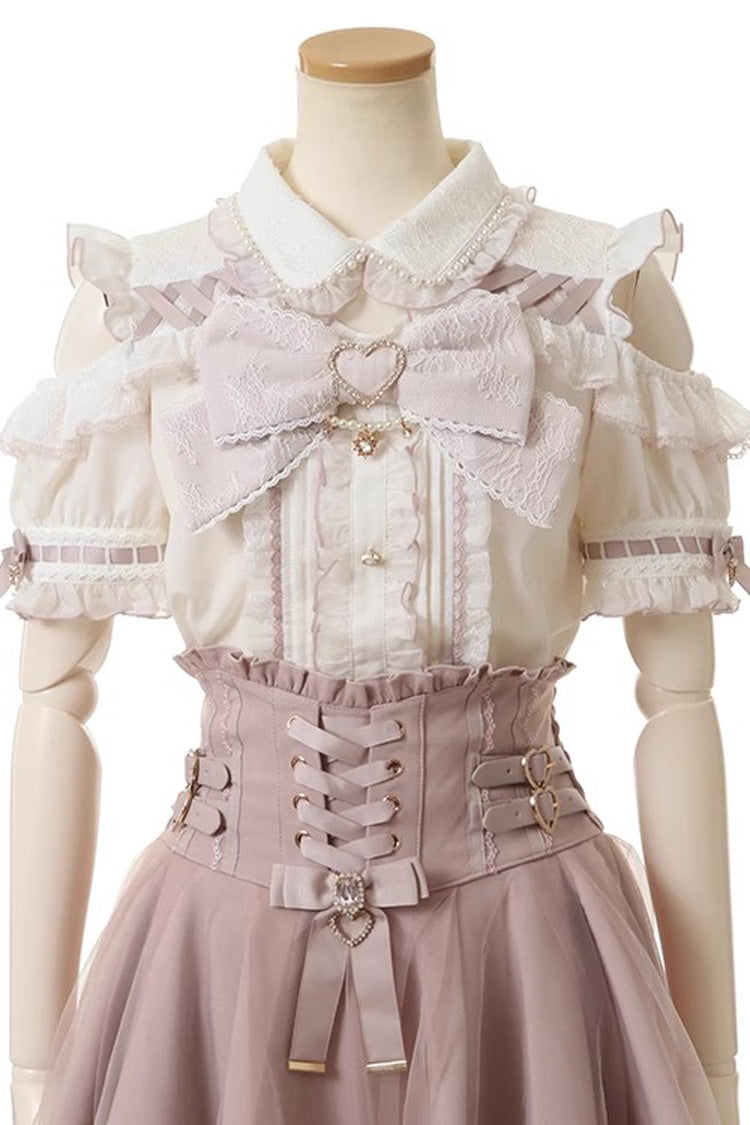 Punk T-Shirt - Lapel Collar Off Shoulder, 3 Colors, Sweet Style, Bow Detail - main product image