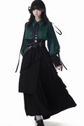 Black/Green Long Skirt Set (Long-Sleeved)
