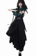 Black/Green Long Skirt Set (Short-Sleeved)
