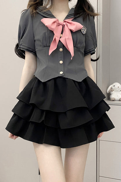 Punk T-Shirt - Multi-layer Ruffle Bowknot, 4 Colors, Ruffled, Sweet Style, Bow Detail - S Black / M Black / L Black option