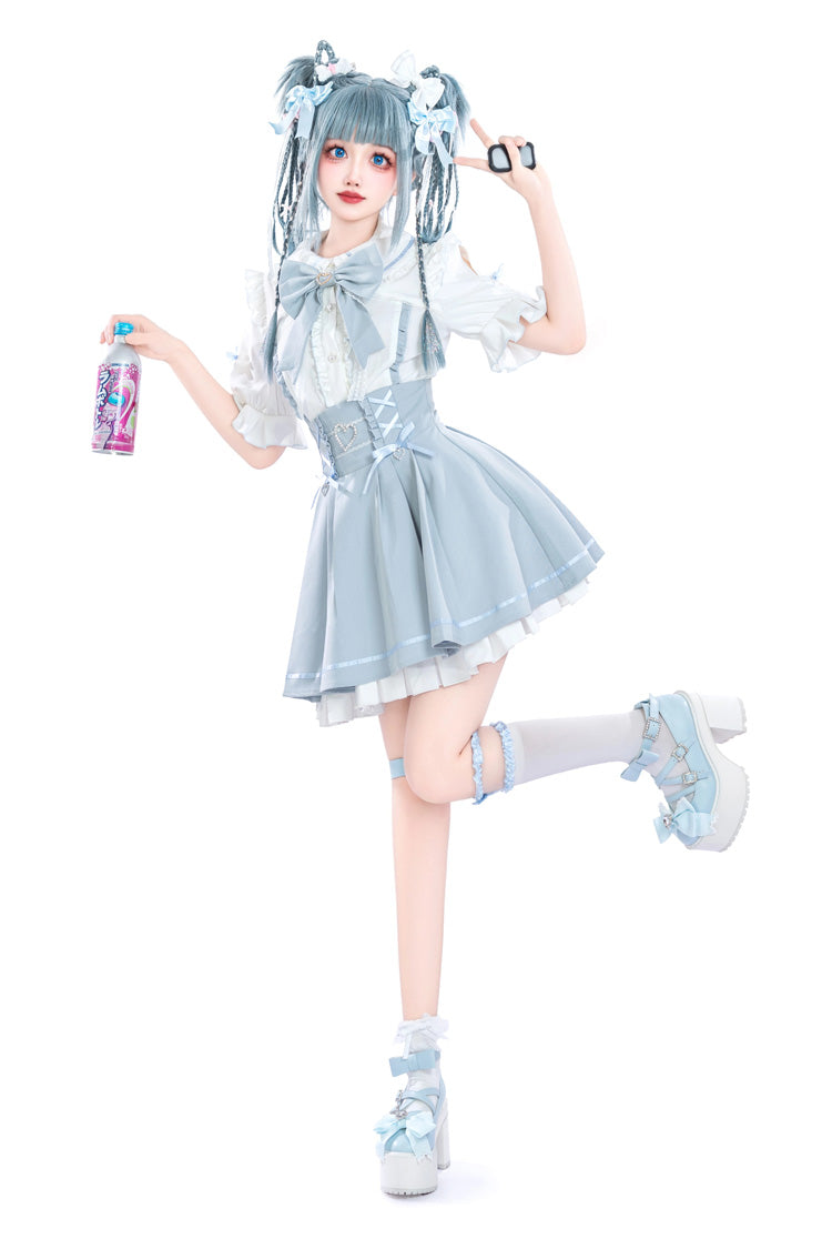 Punk T-Shirt - White/blue, 2 Colors, Ruffled - Gothic Layering Piece - additional product view 2