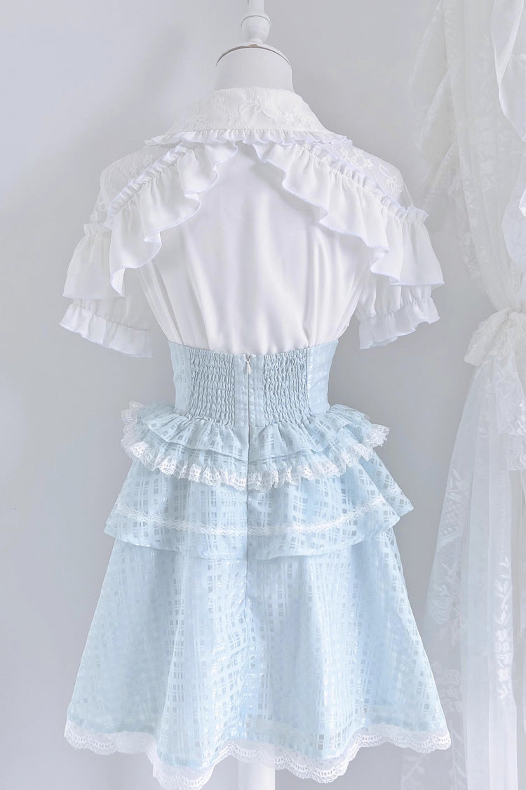 Punk T-Shirt - White/blue, 2 Colors, Ruffled, Layered, Lace-Up - additional product view 2